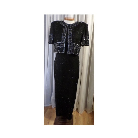 Lady Long Formal Dress Black Silk Beads Sequin PXL - Picture 4 of 8